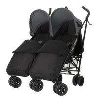 obaby apollo black and grey twin stroller and black footmuffs in grey