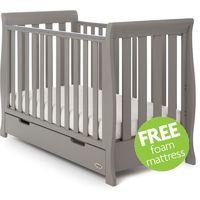 Obaby Stamford Sleigh Mini Cot Bed Including Underbed Drawer-Taupe Grey + Free Mattress worth £29.99!