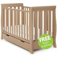 Obaby Stamford Sleigh Mini Cot Bed Including Underbed Drawer-Iced Coffee + Free Mattress worth £29.99!