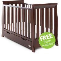 obaby stamford sleigh mini cot bed including underbed drawer walnut fr ...