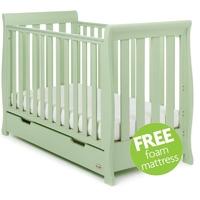 Obaby Stamford Sleigh Mini Cot Bed Including Underbed Drawer-Pistachio + Free Mattress worth £29.99!
