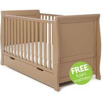 Obaby Stamford Sleigh Cot Bed Including Underbed Drawer-Iced Coffee + Free Mattress worth £39.99! (New)