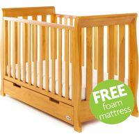 Obaby Stamford Sleigh Mini Cot Bed Including Underbed Drawer-Country Pine + Free Mattress worth £29.99!