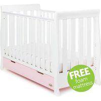 Obaby Stamford Sleigh Mini Cot Bed Including Underbed Drawer-White with Eton Mess + Free Mattress worth £29.99!