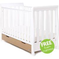 obaby stamford sleigh mini cot bed including underbed drawer white wit ...