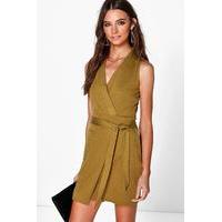 Obi Tie Sleeveless Wrap Dress - olive