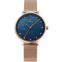 obaku ladies rose gold plated blue mesh bracelet watch v186lxvlmv