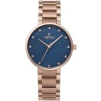 obaku ladies rose gold plated blue bracelet watch v189lxvlsv