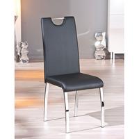 Octavio Dining Chair In Black Faux Leather With Chrome Base