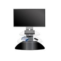 Odelia TV Stand In Black And Clear Glass Metal Frame With LED