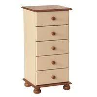 Odense Cream and Pine 5 Drawer Narrow Chest