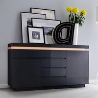 Odessa Sideboard 4 Drawer in High Gloss Black With LED Lights