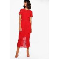 Odette Crochet Midi Dress - red