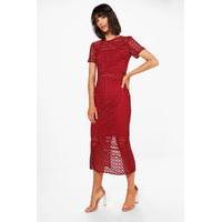 Odette Crochet Midi Dress - berry