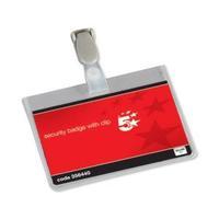 office name badges security landscape with plastic clip 60x90mm pack