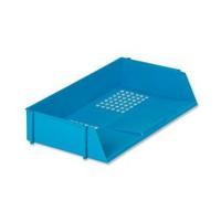 office letter tray wide entry high impact polystyrene stackable blue