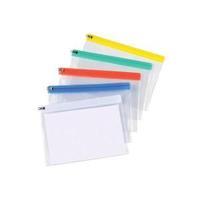 Office Zip Filing Bags PVC Clear Front with Coloured Seal A5 Assorted