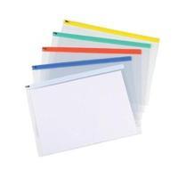 Office Zip Filing Bags PVC Clear Front with Coloured Seal A3 Assorted