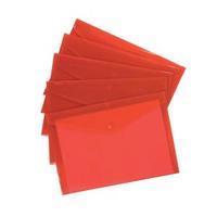 Office A4 Envelope Stud Wallet Polypropylene Translucent Red Pack 5