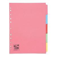 Office A4 Subject Dividers Multipunched Manilla Card 5-Part Assorted