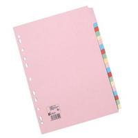 Office A4 Subject Dividers Multipunched Manilla Card 20-Part Assorted