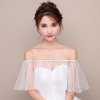 Off-shoulder Women\'s Wrap Capelets Tulle Wedding Party/Evening Pearls