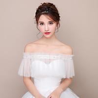 Off-shoulder Wrap Capelets Tulle Wedding Party/Evening Pearls Sashes / Ribbons Rhinestone