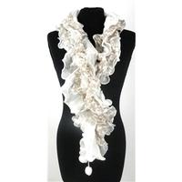 Off White And Tortilla Beige Heavily Gathered Scarf With Ribbed Edges