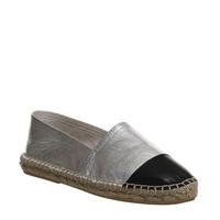 office lucky espadrilles silver leather black leather toe cap