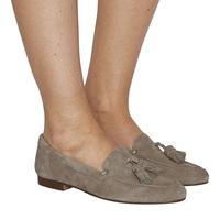 office retro tassel loafers taupe suede