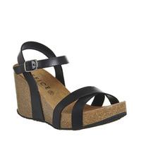 Office Mystery Cross Strap Cork Wedges BLACK LEATHER