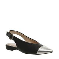 Office Darcey Slingback Point BLACK LEATHER SILVER TOE CAP