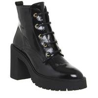Office Lemonade Lace Up Chunky Boots BLACK PATENT LEATHER