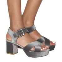 Office Montana Platform Cross Strap Block Heels GREY VELVET