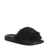 Office Sleepy Faux Fur Pool Slide BLACK FAUX FUR WITH BLACK SOLE