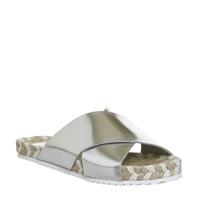 office soho cross strap espadrille sandal silver mirror