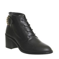 Office Lacey Lace Up Mid Heel Boots BLACK LEATHER