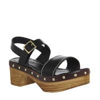 Office Mighty Two Strap Clogs BLACK LEATHER