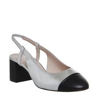 office maddie slingback toe cap block heels silver leather