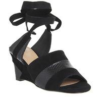 office macaroon ankle tie wedges black suede