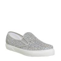 office kicker slip on trainers new silver holographic glitter