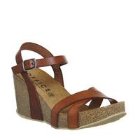 Office Mystery Cross Strap Cork Wedges TAN LEATHER
