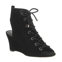 Office Fine Line Eyelet Lace Up Wedge BLACK SUEDE