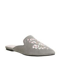 Office Floral Embroidered Point Mule GREY