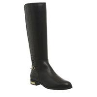 office emperor metal stirrup knee boots black leather croc embossed