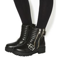 office impact buckle biker boots black leather