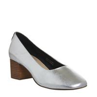 Office Maddy Block Mid Heel Shoes SILVER LEATHER