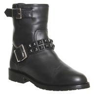 Office License Plate Studded Biker Boots BLACK LEATHER