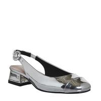 Office Meow Block Flare Heel Toe Cap Slingback SILVER PATENT