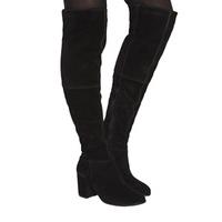 Office Know It All Block Heel Knee Boots BLACK SUEDE
